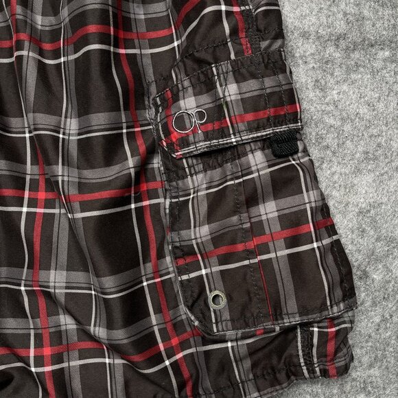 OP Mens Plaid Cargo Shorts L/G 36-38" Elastic Waist Drawstring Swim Trunks - Picture 7 of 14